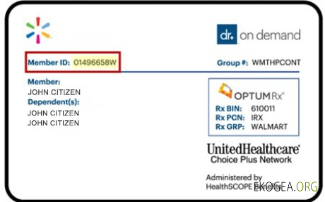 Carte d'identité d'assurance maladie USA UnitedHealthcare